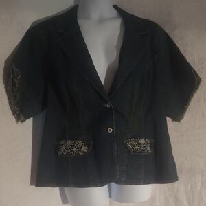 Elegant Denim Embroidered Blazer